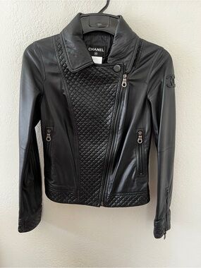 Chanel 2010 Biker Jacket Black Lambskin Leather Jacket